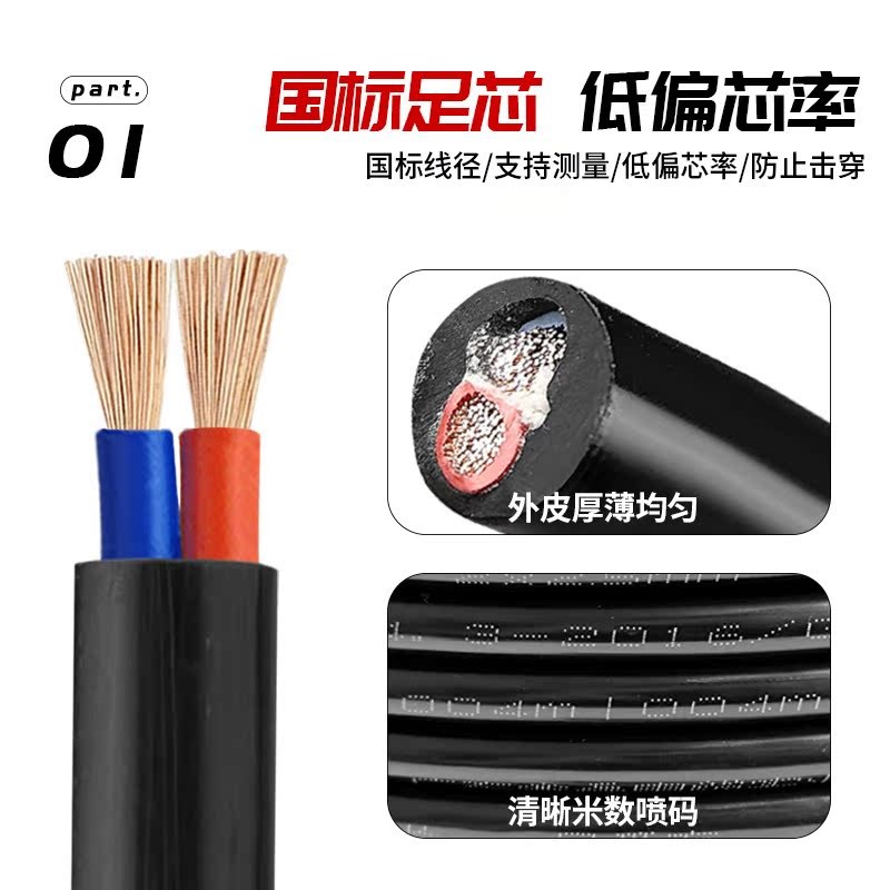 国标二芯电线1.52.5 4平方防水电缆线5 10米软护套线带插头电源线