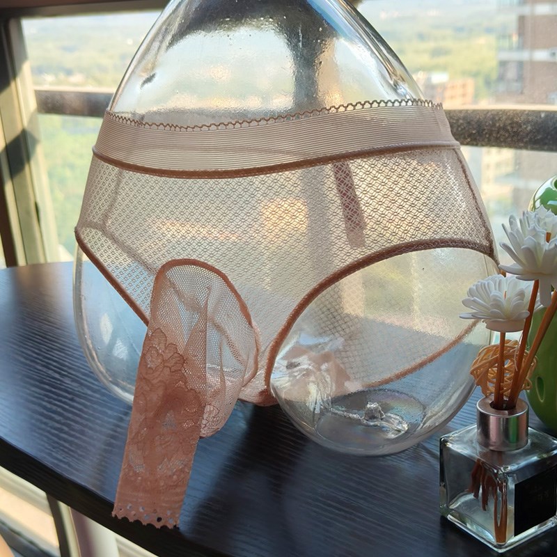 情侣亲密内裤透视网纱男士枪弹分离自带透气孔U凸JJ套三角裤