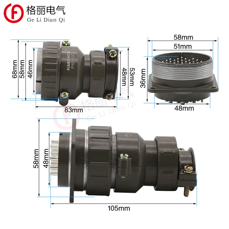 P48 20芯 26芯 P48K5Q P48K6Q航空插头插座  圆形连接器 开孔48mm
