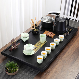 家用商务家用大茶台 整块乌金石茶盘电磁炉烧水壶一体功夫茶具套装