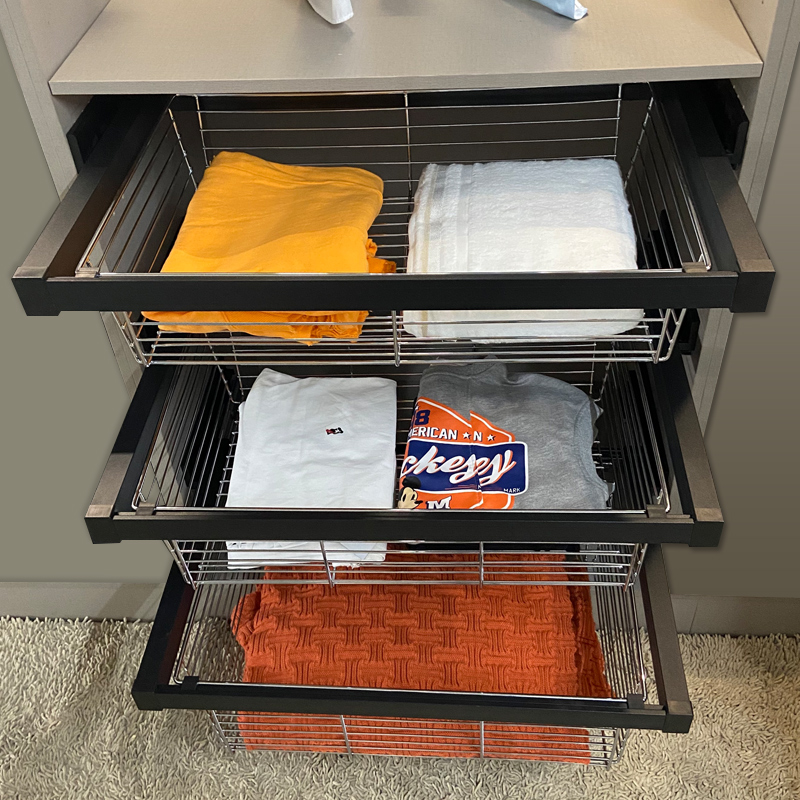 不锈钢阻尼导轨衣柜拉篮抽屉式抽拉篮伸缩裤架衣帽间内置收纳筐裤