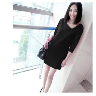 质感高级感红色洋装女秋冬直筒温柔风七分袖黑色打底短裙a字裙