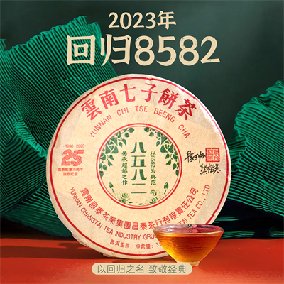 2023年回归8582普洱茶357g七子饼