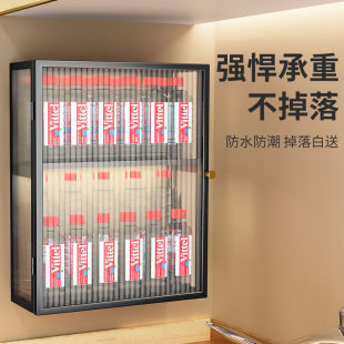 置物柜免打孔家用墙上带门调料调味品置物架挂墙收纳柜 厨房壁挂式