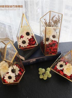 现代简约几何玻璃罩永生花干花摆件创意客厅酒柜电视柜软装饰品