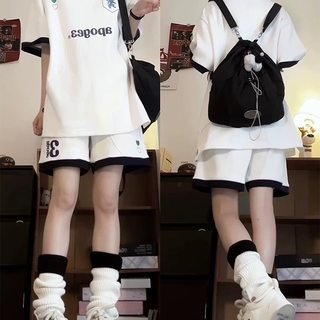 美式学院风运动服套装夏季女2025新款短袖短裤学生跑步减龄两件套
