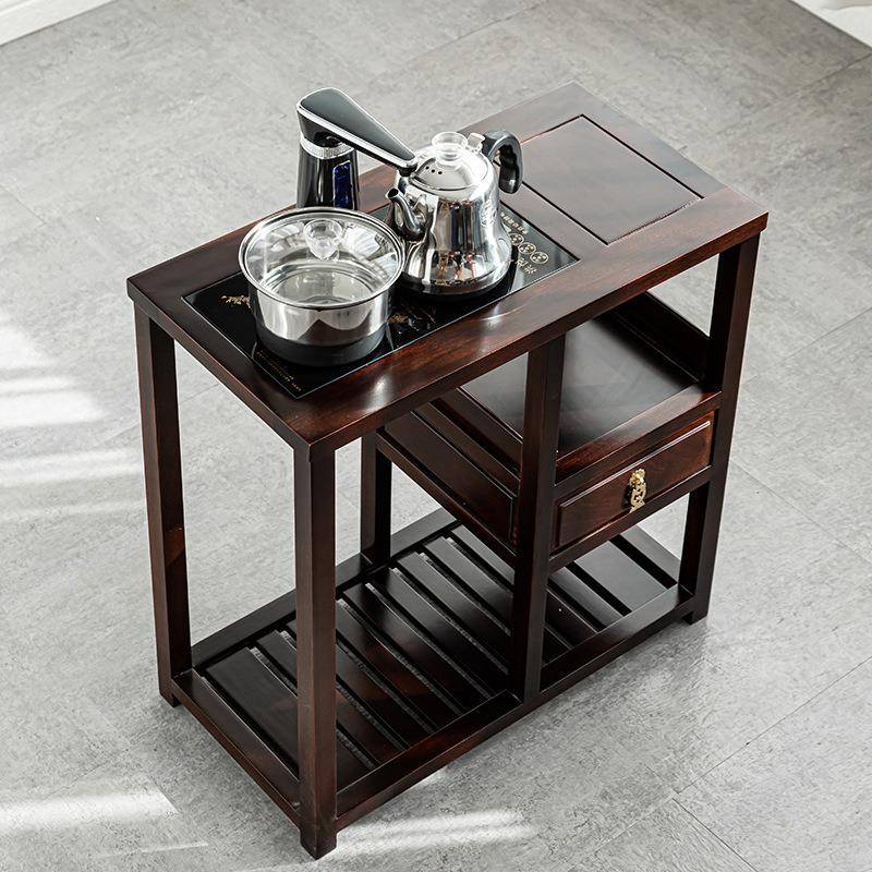 茶水柜茶桌边柜檀木色电茶炉支架可移动小多功能茶台茶盘收纳简约