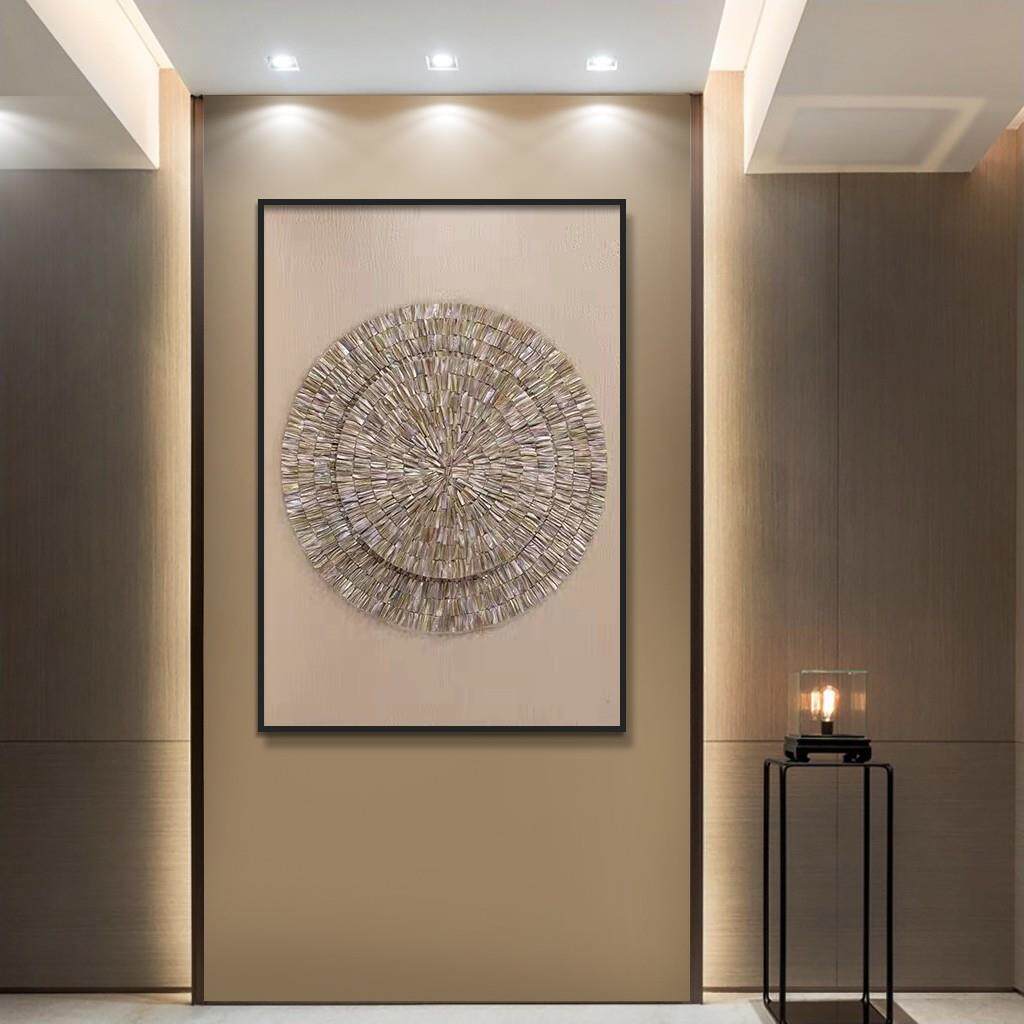 氛围led灯光画玄关手工天然贝壳装饰画客厅沙发挂画竖版立体实物