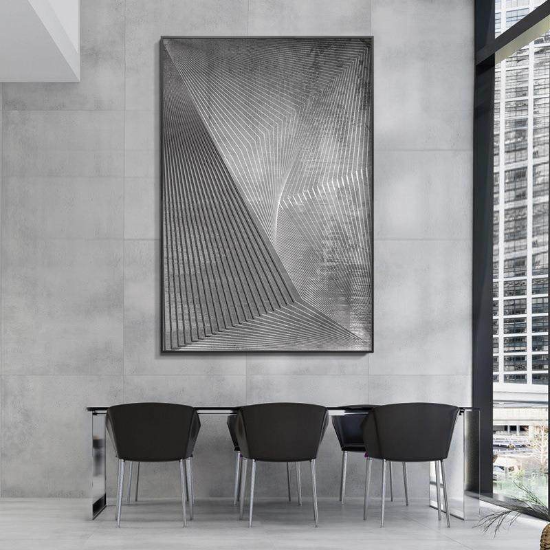 现代轻奢风装饰画工业风建筑金属艺术挂画餐厅黑白壁画线条风格画