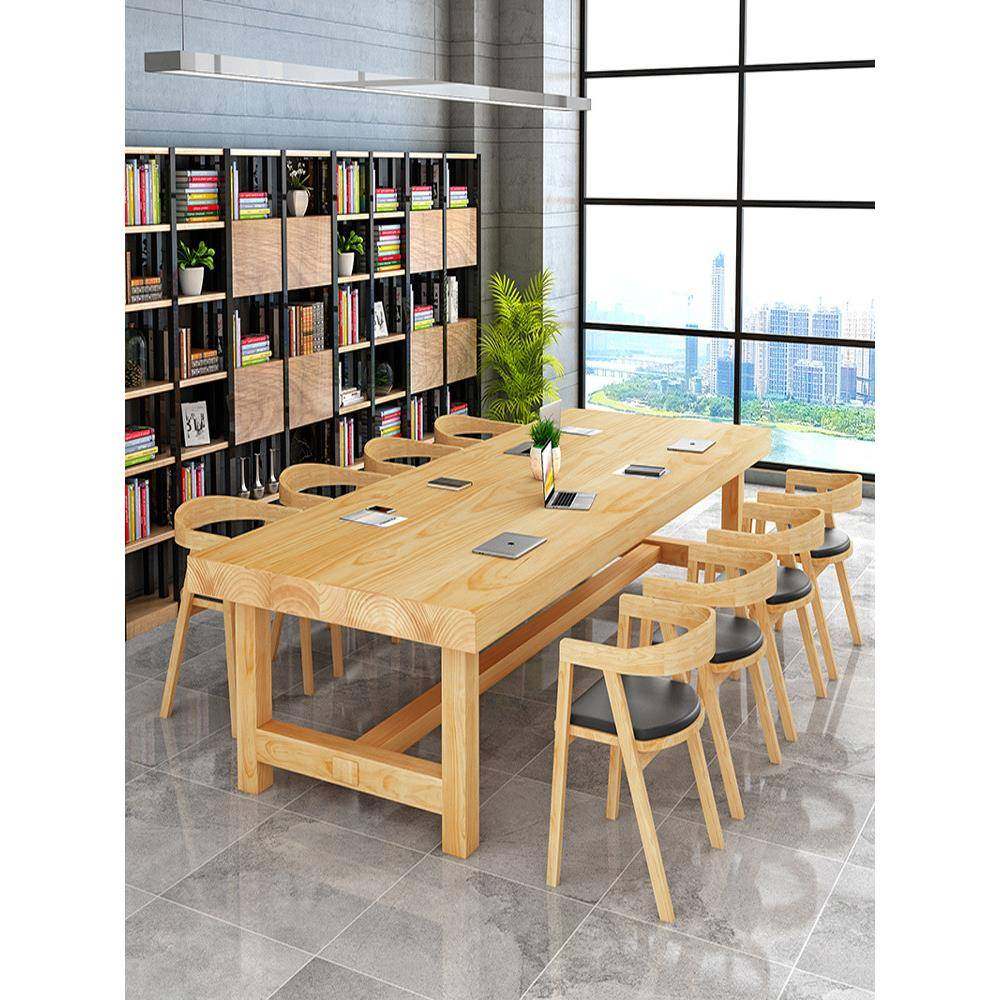 北欧实木办公桌椅组合会议桌长桌原木大板电脑桌洽谈桌长条工作台