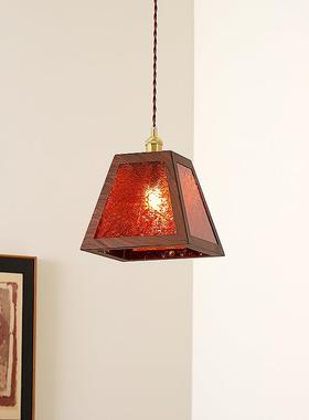 中古风餐厅客厅吧台岛台吊灯全铜复古胡桃木色复古卧室床头小吊灯