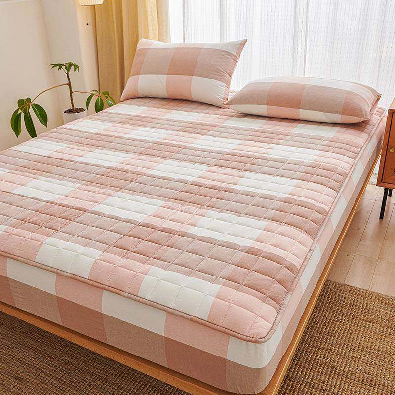 全棉绗缝夹棉床笠床垫保护套纯棉可机洗床罩纯色防滑床笠套1.8m