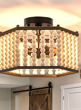 吸顶灯卧室美式仿古创意木珠爆款书房餐厅家用大气客厅吊灯