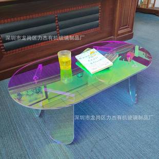 工厂直发北欧镭射茶几阳台小圆桌亚克力透明桌子圆形边几炫彩沙