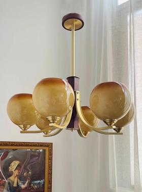 法式复古客厅吊灯全铜胡桃木焦糖色中古设计师艺术餐厅卧室灯具