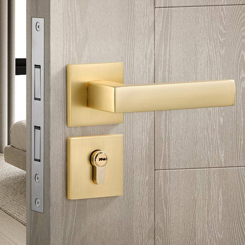室内静音磁吸分体金色门锁家用通用型卧室木门房门门把手房间锁具