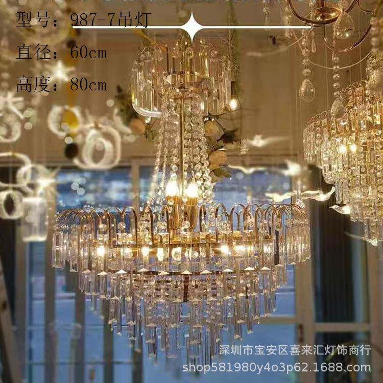 源厂供货婚庆欧式水晶吊灯电镀铁艺金色吊灯婚礼装饰布置道具灯具