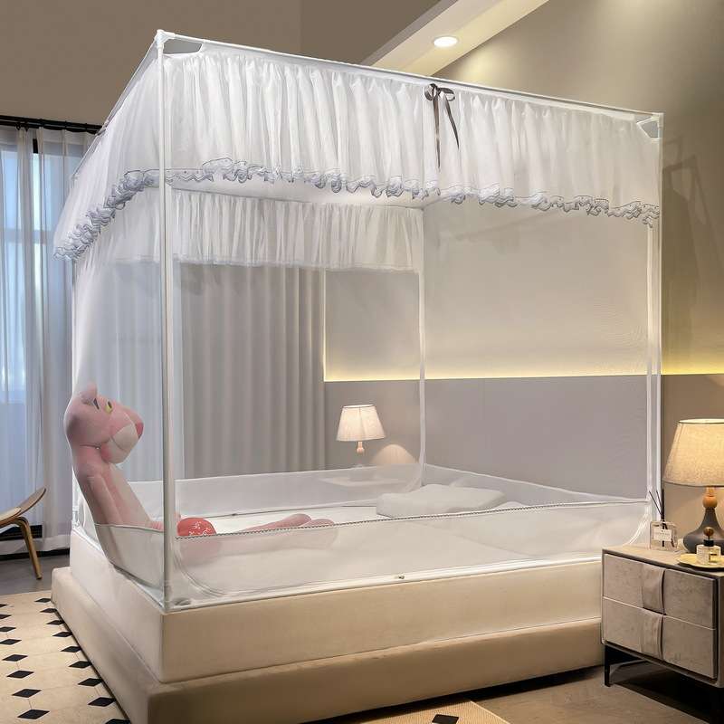 CB#新款坐床拉链式U型回底防尘遮方顶外穿杆式1.5m1.8m烤漆坐床蚊