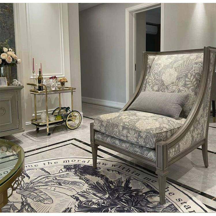 IL现货art美式轻奢单人沙发乡村复古小户型实木莫里印象布艺老虎