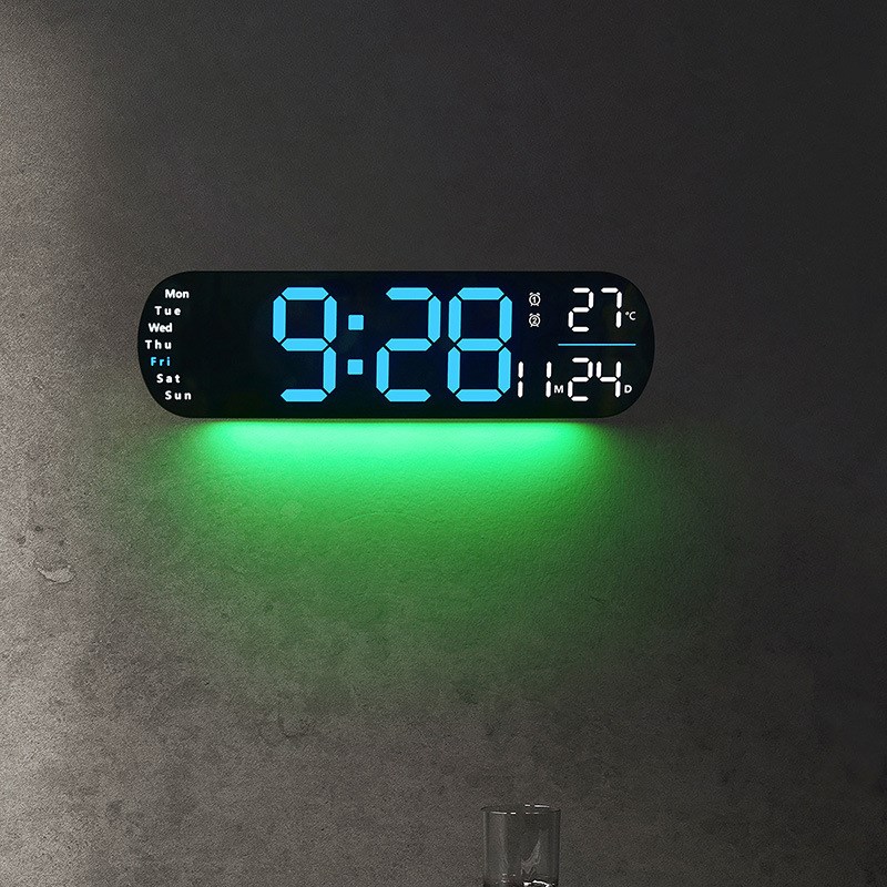 led数字时钟挂墙电子闹钟静音夜光大屏万年历时钟插电款带氛围灯