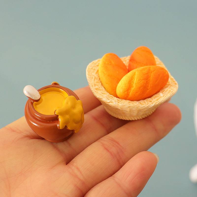 跨境 Dollhouse娃屋微缩食玩面包蜂蜜蜜罐面包筐模型生活布景搭配