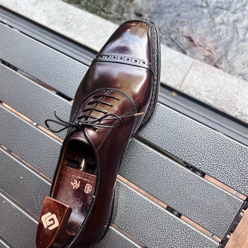 固伦三接头牛津款手工擦色咖色挪威缝皮底手工皮鞋男士商务正装