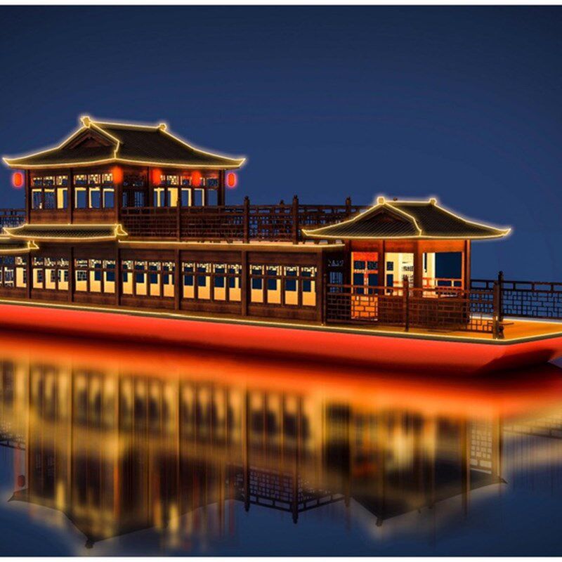 木船画舫船旅游观光大型餐饮船电动仿古景区游览船水上房船屋民宿