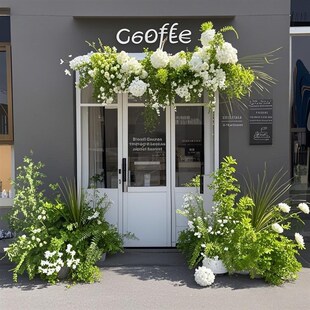 新款森系门头门头花门楣仿真花咖啡店花店店门口橱窗开业花艺装饰