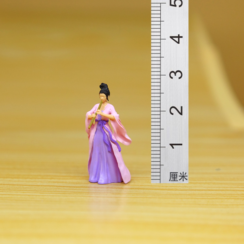 1/64比例2.8厘米吹箫古装美女,茶宠盆景草缸国风微景观人物摆件