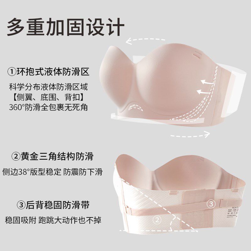 无肩带内衣女大胸微胖mm夏季防滑大码抹胸薄款隐形文胸美背防走光