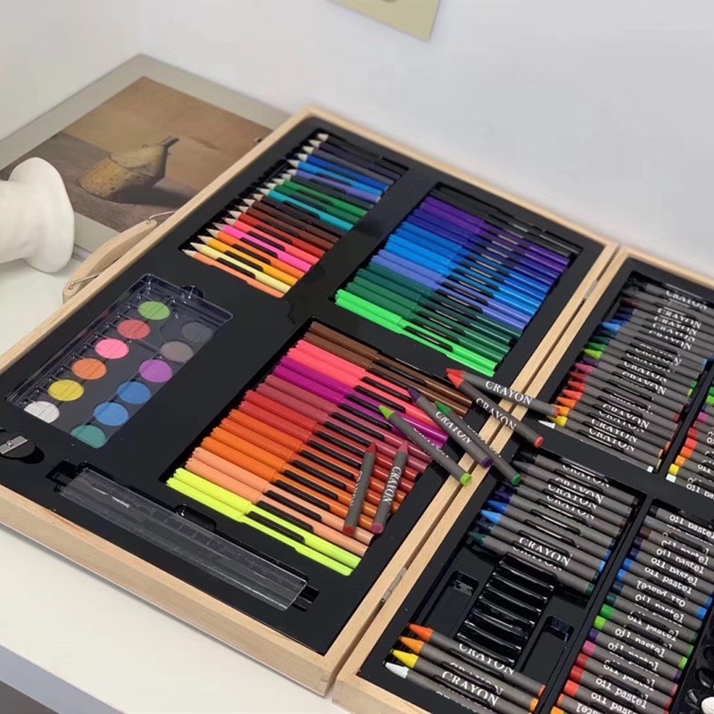 升级款!儿童水彩笔绘画木制礼盒套装180件组合装小学生美术画笔