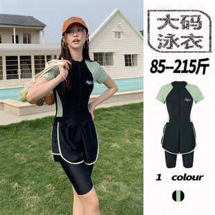 大码胖mm泳衣女连体五分裤温泉游泳馆专用学生保守竞速微胖学游泳