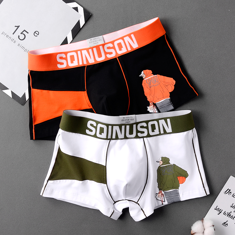 潮流男士内裤男纯棉平角裤夏季男生四角裤衩青年透气个性图案裤头