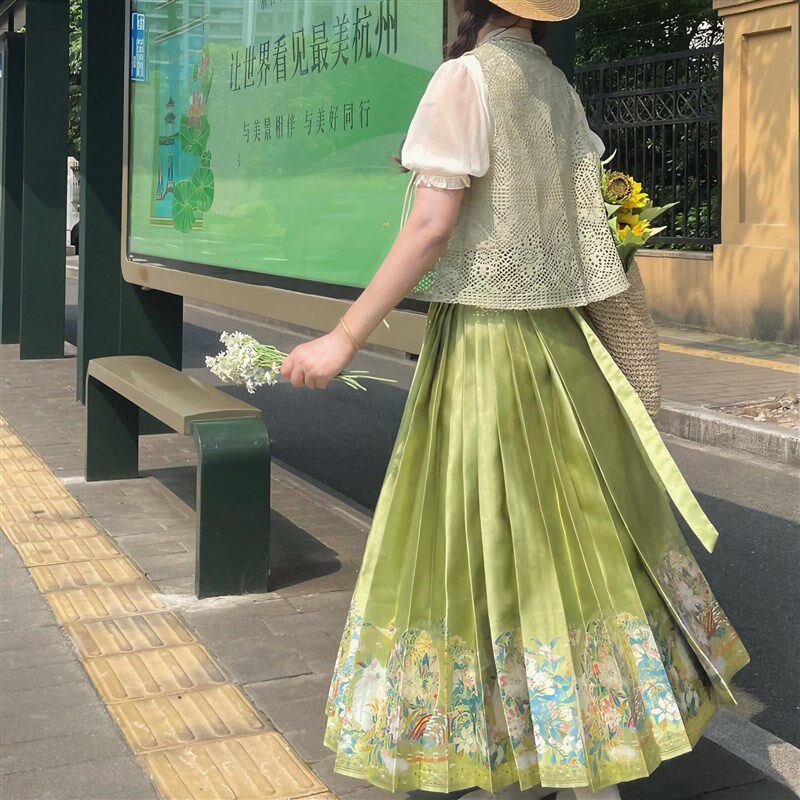 檀绾-8分款花篮猫咪异瞳仿妆花明制纱马O面日常通勤女裙夏装