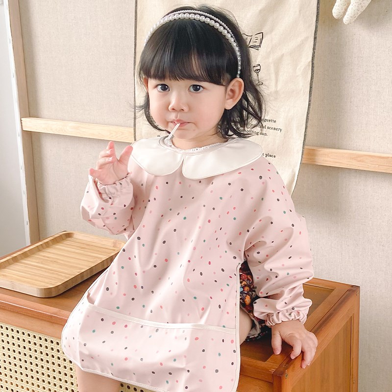 宝宝幼儿园吃饭围兜婴儿防水防脏罩衣反穿衣N画画围裙围衣秋冬护