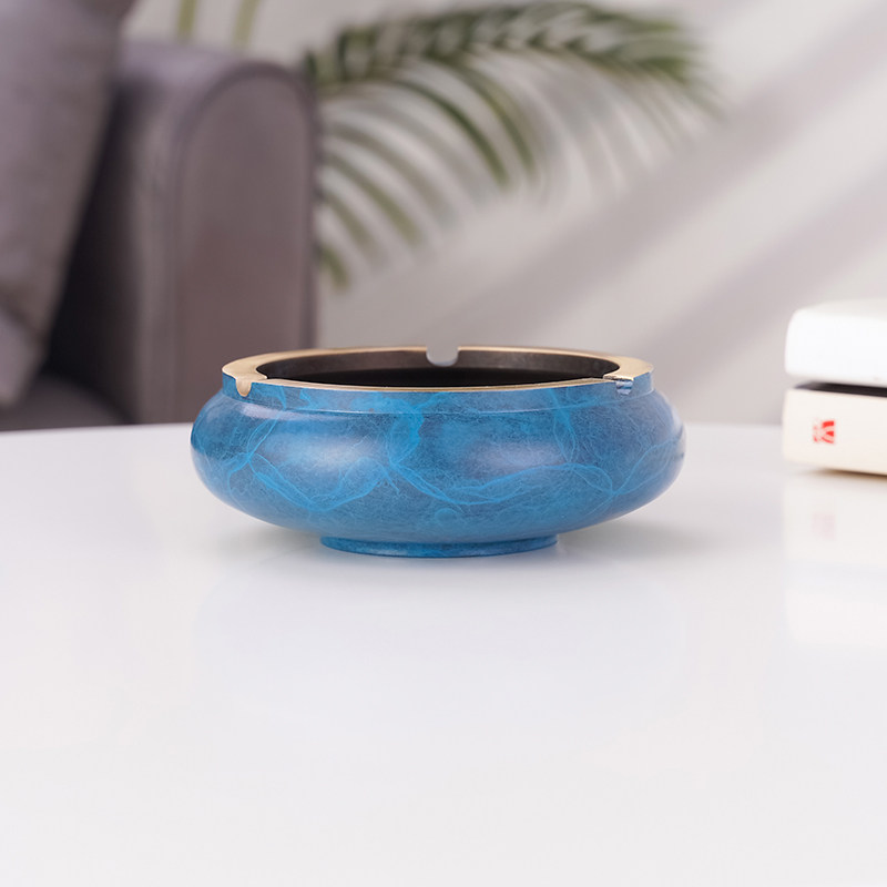 烟灰缸纯黄铜手工家用客厅酒店专用办公桌用茶桌茶几高端铜制灰缸