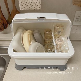韩国ins奶瓶收纳箱婴儿专用辅食碗筷工具收纳柜宝宝餐具沥干水架