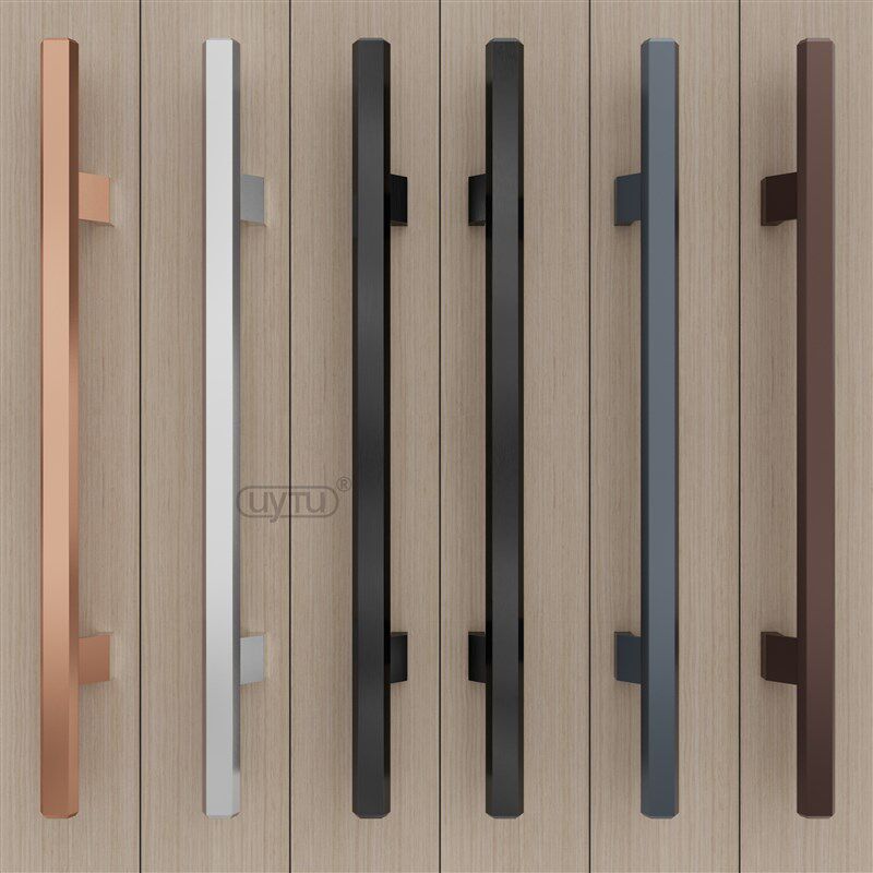 加厚铝合金把手钢化玻璃大门拉手对装推拉办公室实木门把手银黑色