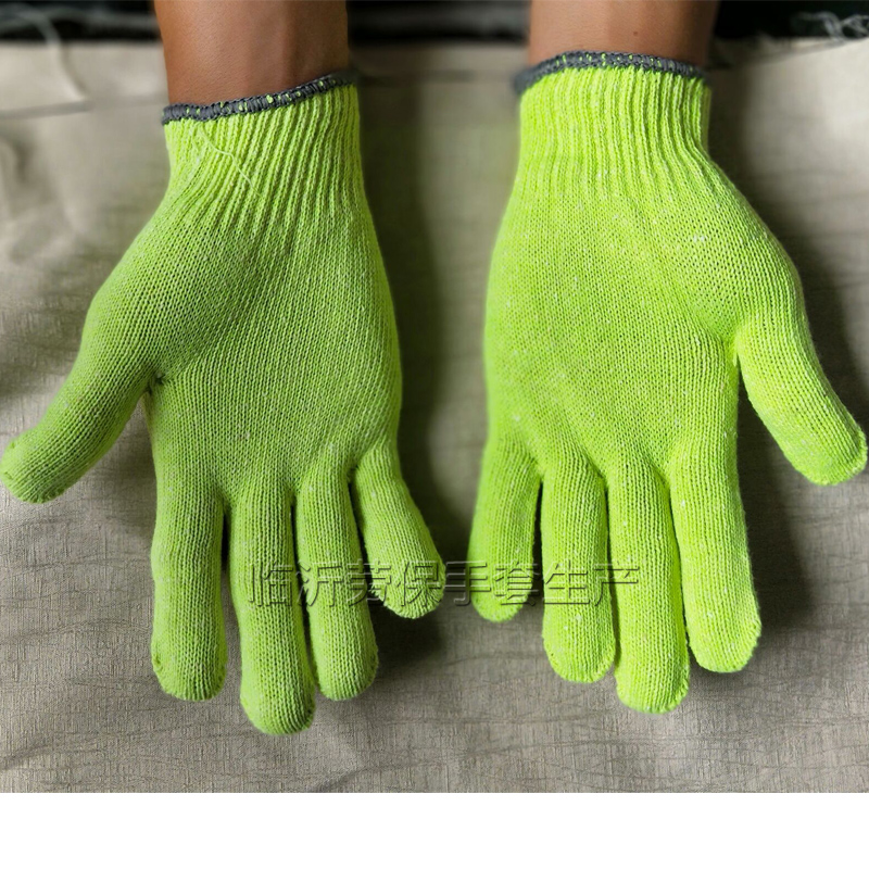 荧光绿中厚手套劳保 劳动工作棉线手套 工地干活棉纱修车耐磨手套