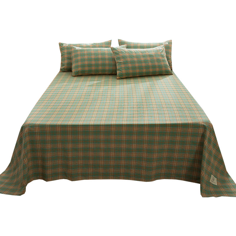 A类纯棉床单单件100全棉一米五被单被套三件套格子布料宿舍单人灰