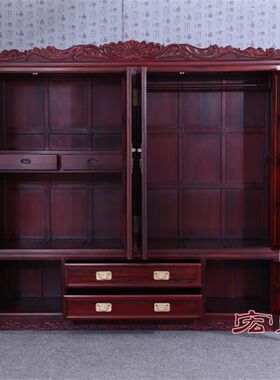 红木住宅家具h实木衣橱明清仿古顶箱柜南美酸枝木三门四门洋花衣