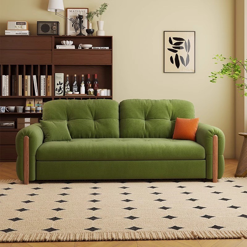 2025款奶油风折叠沙发床两用小户型客厅多功能书房实木可伸缩沙发