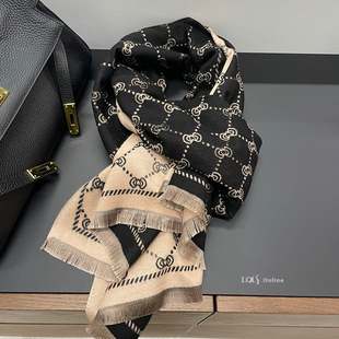 经典高级感显气质双面加厚黑色围巾女冬季韩版时尚外搭大披肩围脖