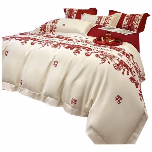简约结婚四件套红色床单被套全棉新婚庆床上用品婚房陪嫁