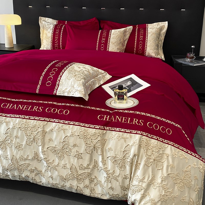 中式结婚四件套大红色床单被套婚嫁婚庆床上用品婚房喜被