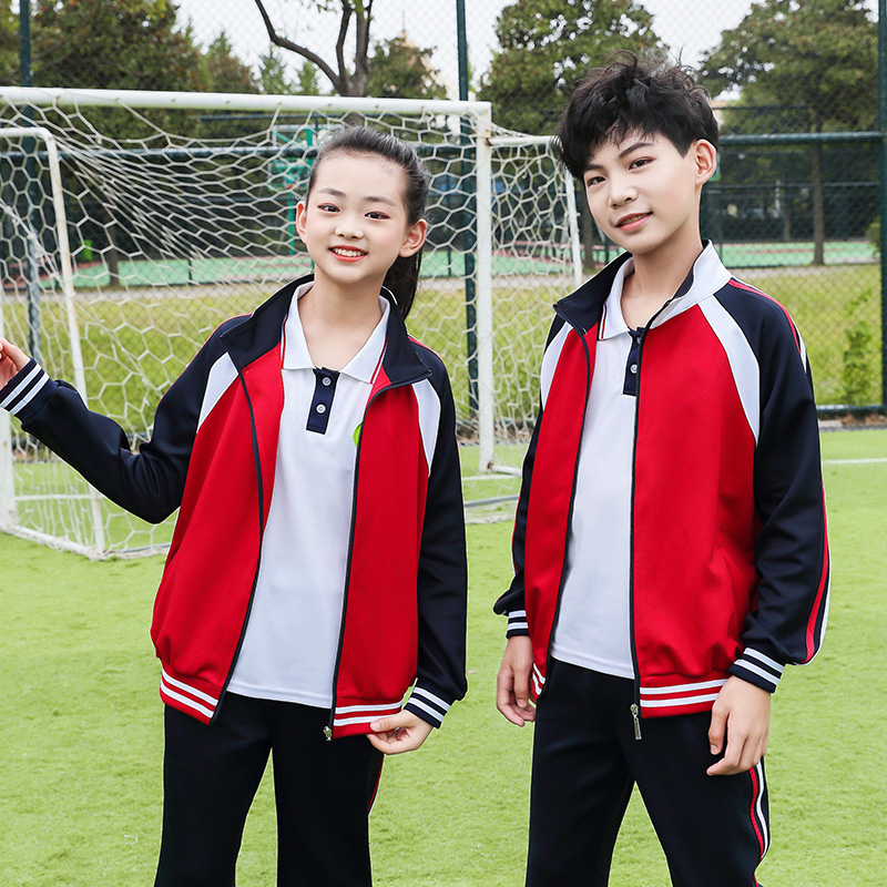 红色春秋款中小学生校服班服运动会开幕式表演套装毕业季团体服