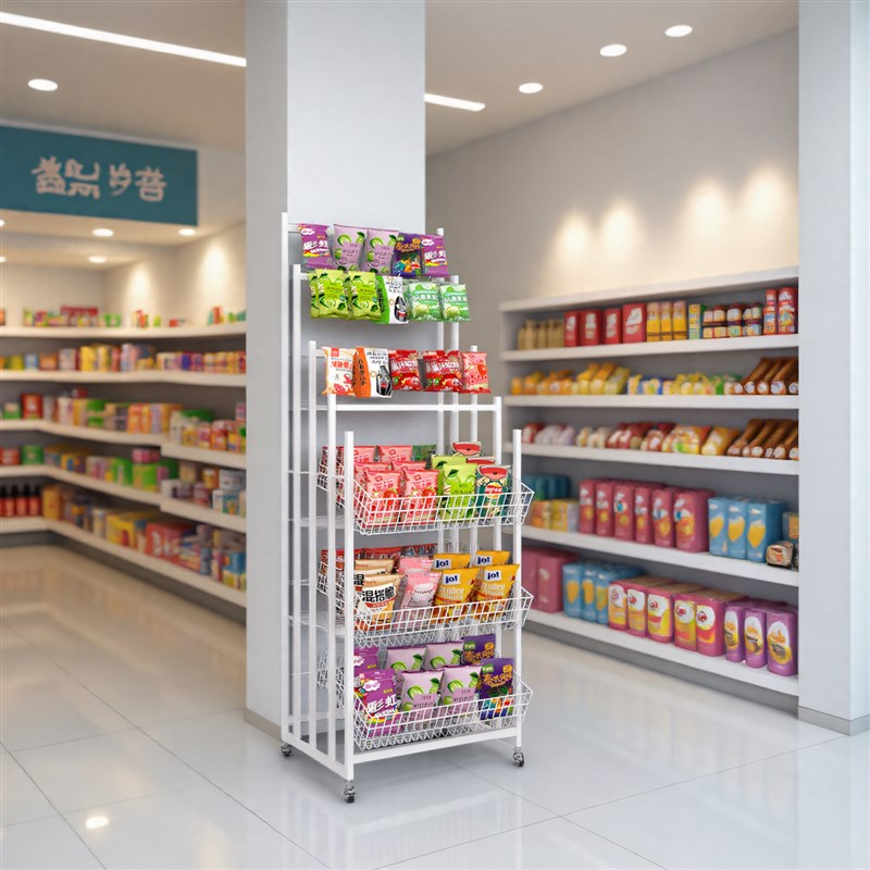 超市小零食货架便利店斜面展示架商店玩具柱子置物可移动挂钩架子