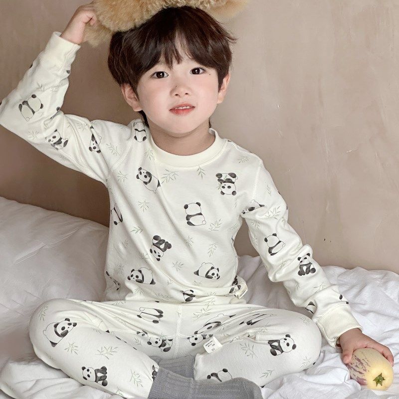 儿童秋衣套装纯棉男童打底线衣女孩a类宝宝小童3保暖W内衣全棉毛