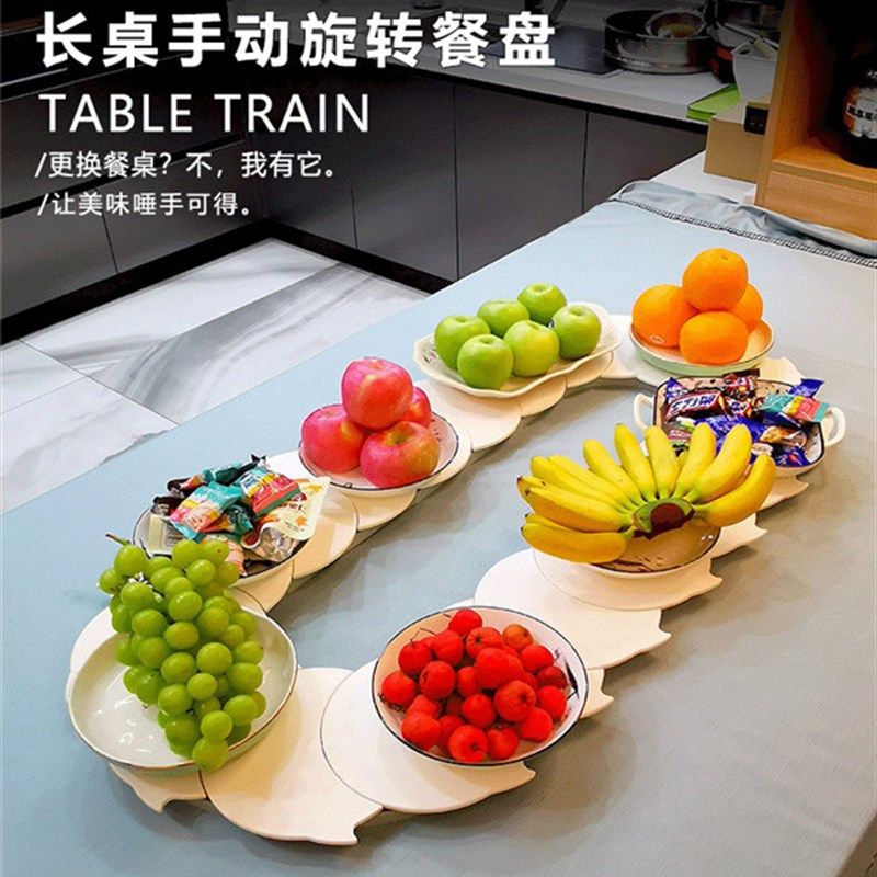 家用长方形d长桌旋转手动餐桌转盘椭圆形餐桌转盘可调节长短转盘