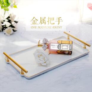 陶瓷托盘长方形玻璃水杯花茶具咖啡杯茶盘卫生间样板房 轻奢欧式